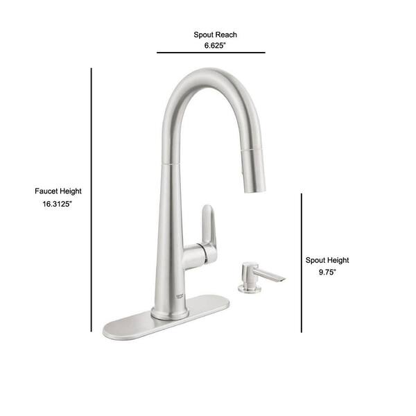 Veletto Single-Handle Pull-Down Dual Sprayer Kitchen Faucet with Soap Dispenser in SuperSteel InfinityFinish