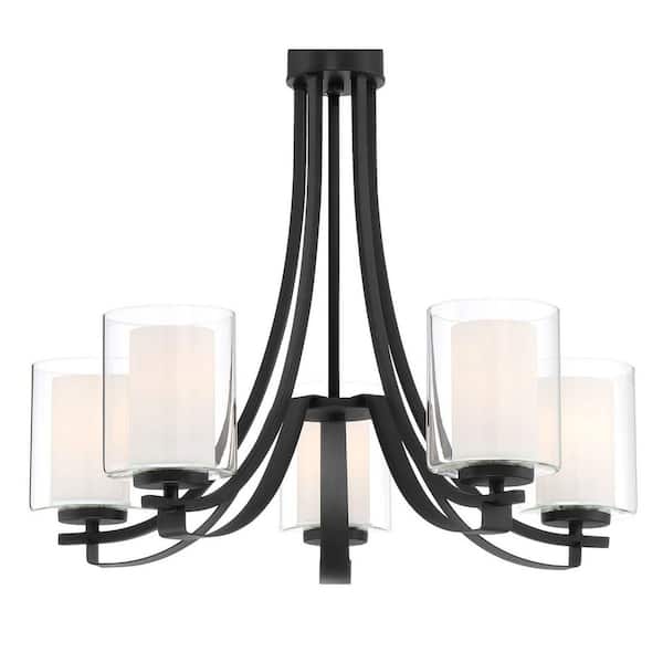 Parsons Studio 5-Light Sand Black Candle Style Chandelier with Clear and Etched White Glass Shades