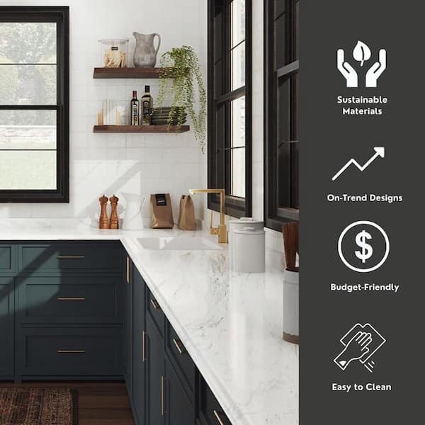 Wilsonart 8 ft Straight Laminate Countertop Kit Included in Gloss Calcutta Marble with Full Wrap Ogee Edge & Backsplash