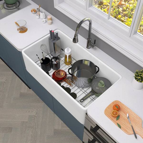 Classico White Fireclay 36 in. Single Bowl Farmhouse Apron Front Kitchen Sink with Bottom Grid and Strainer