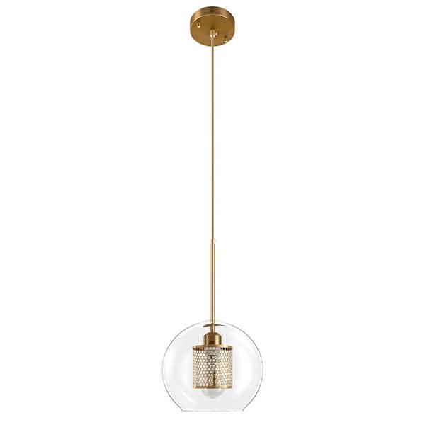 1-Light Gold Single Globe Pendant Light With Glass Shade Hanging Light Fixtures