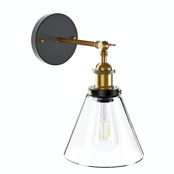 1-Light Black Metal Vintage Industrial Sconce with Clear Glass Shade