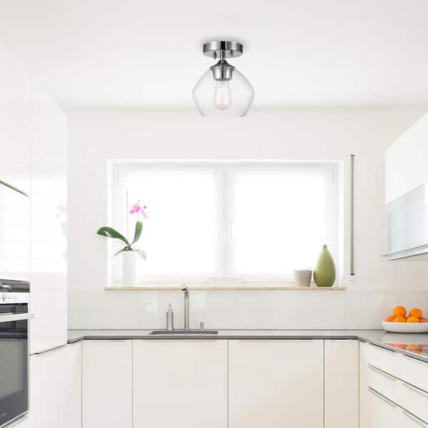 Harrow 1-Light Chrome Semi-Flush Mount Ceiling Light with Clear Glass Shade