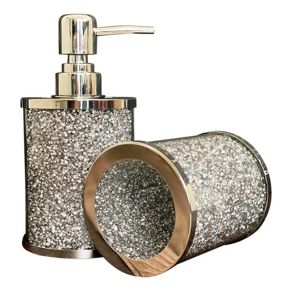 Ambrose Exquisite Silver 2-Piece Soap Dispenser and Toothbrush Holder in Gift Box