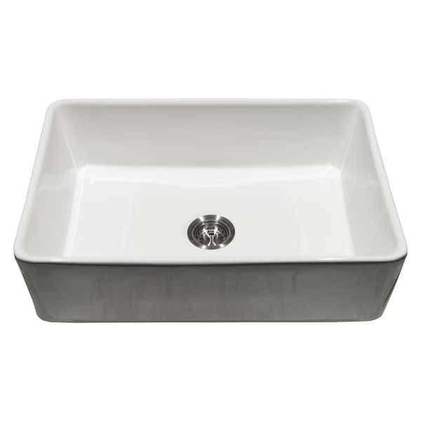 29.87 in. Undermount Single Bowl White Fireclay Kitchen Sink with Strainer Baskets