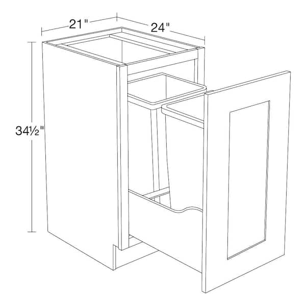 Newport Pacific White Painted Plywood Shaker Assembled Trash Can Kitchen Cabinet 2 Can FH 21 W in. 24 D in. 34.5 in. H