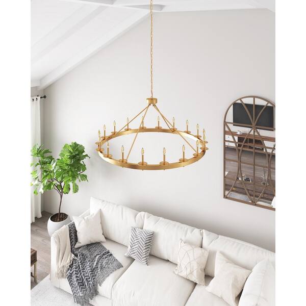 18-Light Gold Candle Style Wagon Wheel Chandelier