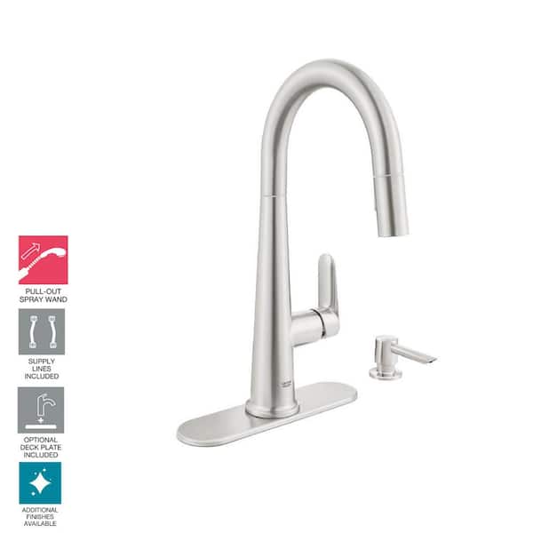 Veletto Single-Handle Pull-Down Dual Sprayer Kitchen Faucet with Soap Dispenser in SuperSteel InfinityFinish