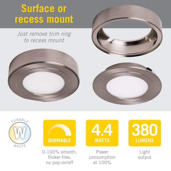 PureVue Tunable LED Undercabinet Puck Light, CCT 2700K - 5000K, Matte White