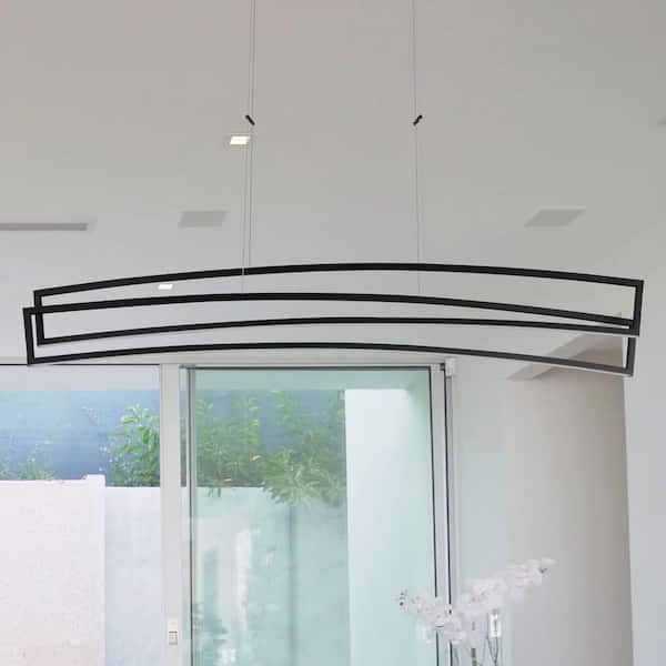 Sirius 46 in. 74-Watt Black ETL Certified Integrated LED Linear Chandelier Height Adjustable Hanging Pendant Light