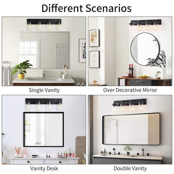 30 in. 4-Light Black Vanity Light with Clear Glass Shade