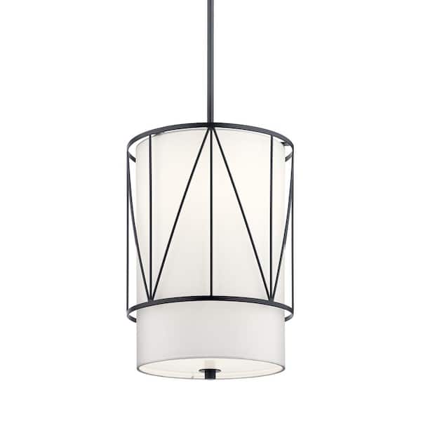 Birkleigh 1-Light Black Transitional Shaded Kitchen Pendant Hanging Light with Fabric Shade