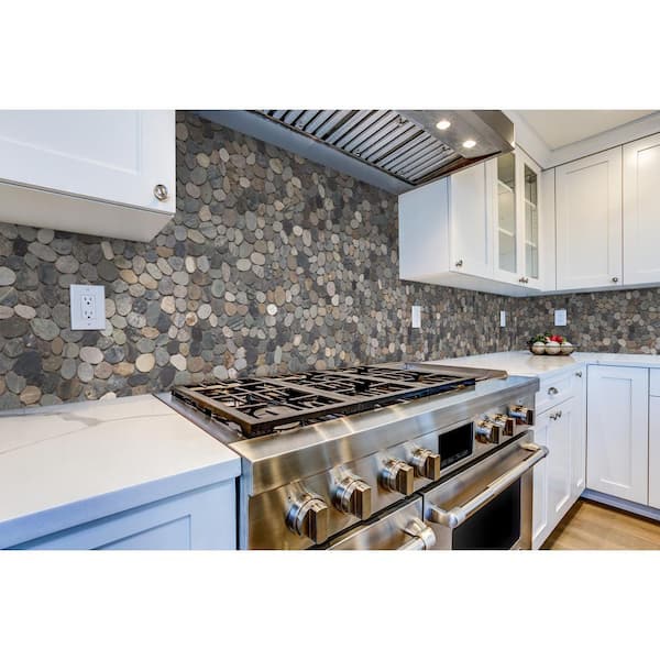 Sliced Pebble Tile River Grey 11-1/4 in. x 11-1/4 in. x 9.5 mm Mesh-Mounted Mosaic Tile (9.61 sq. ft. / case)