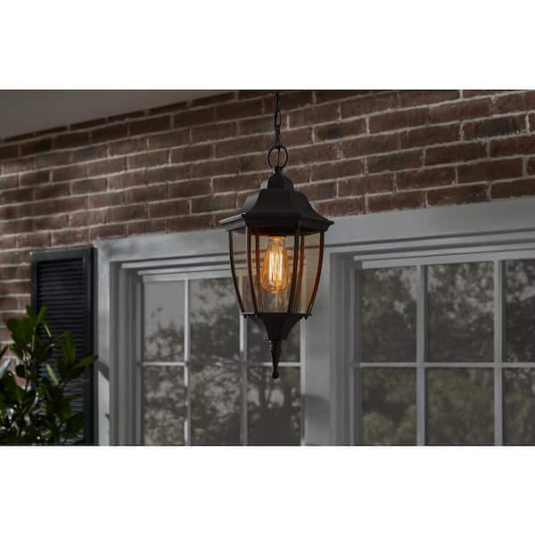 Kinglet 1-Light Black Outdoor Hanging Pendant Light with Clear Glass