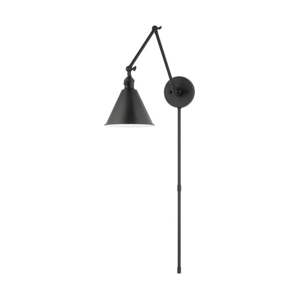 Salem 1-Light Midnight Black Double Arm Wall Sconce with Midnight Black Metal Shade