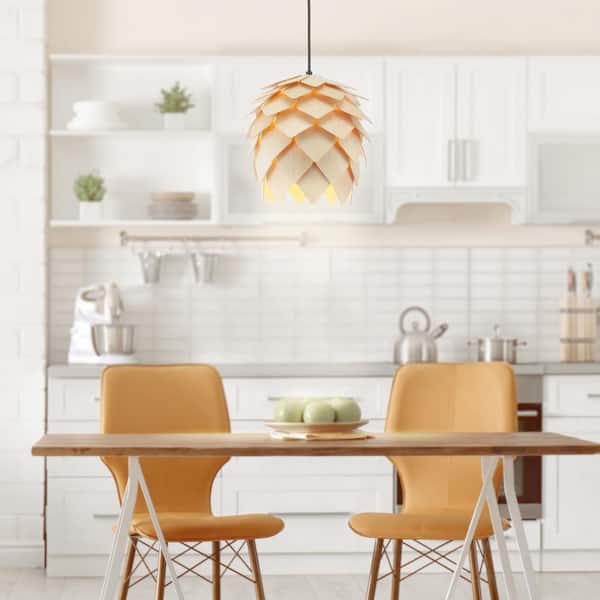 Simon 11.75 in. 1-Light Natural/Black Pinecone Wood LED Pendant