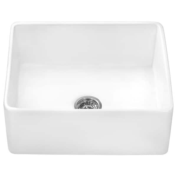 White Fireclay 23 in. Single Bowl Farmhouse Apron Kitchen Sink