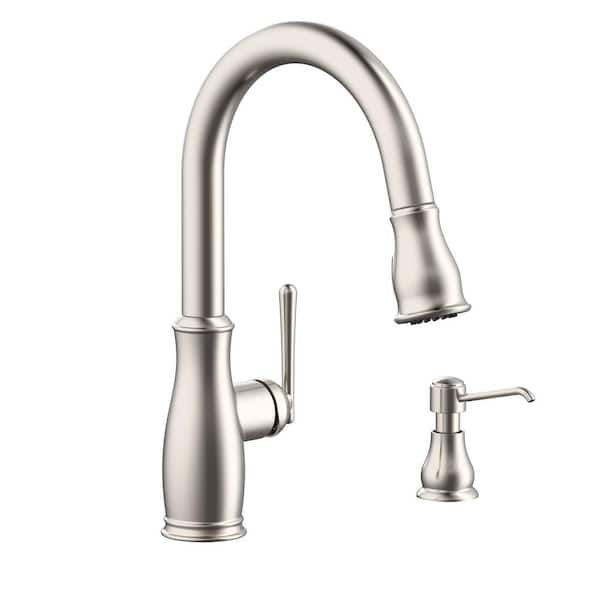 Kagan Single-Handle Pull-Down Sprayer Kitchen Faucet with soap dispenser in Stainless Steel