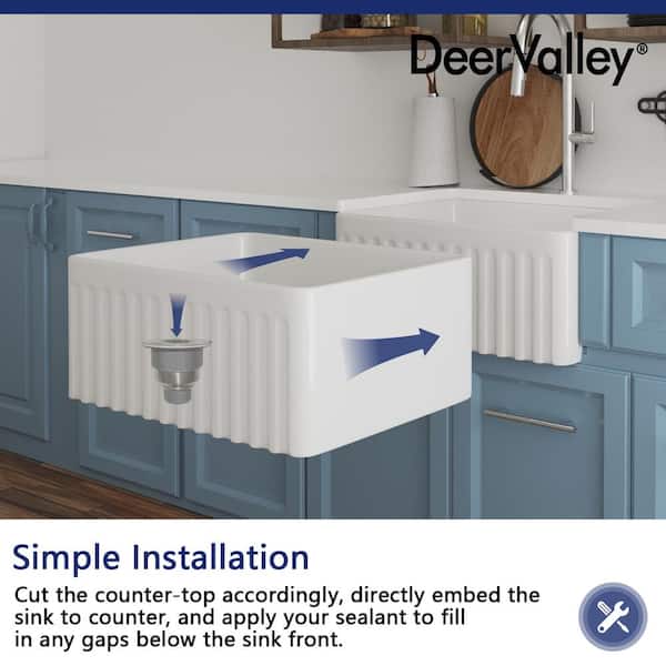 Perch 24 in. Farmhouse Apron Front Single Bowl Kitchen Sink in White Ceramic, Grid and Strainer Included