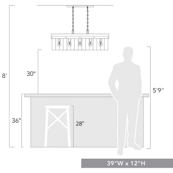 Waylon 5-Light Antique Black Iron Linear Pendant