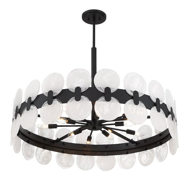 Boca 10-Light Matte Black Chandelier with Strie Piastra Glass Shade