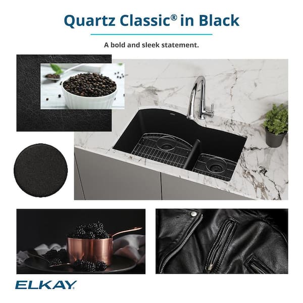 Quartz Classic Black Quartz 33 in. Single Bowl Undermount Kitchen Sink