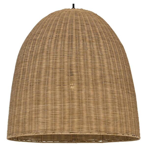 Highler 1-Light Matte Black Pendant with Natural Rattan Shade