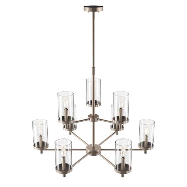 31 in. 9-Light 2-Tier Large Kitchen Island Chandelier Brushed Nickel Farmhouse Ceiling Hanging Fixture