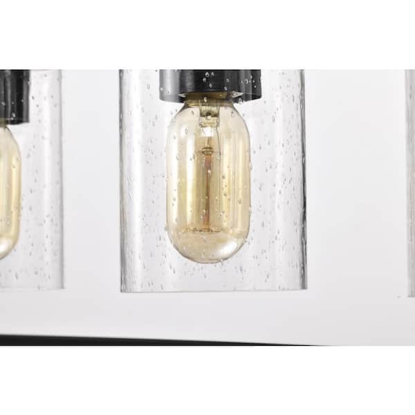 Richard 5-Light Antique Black Rectangular Kitchen Island Chandelier with Seeded Glass Shades