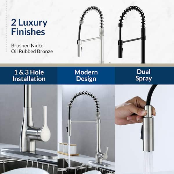 Classic Series Single-Handle Pull-Down Spring Neck Sprayer Kitchen Faucet in Brushed Nickel