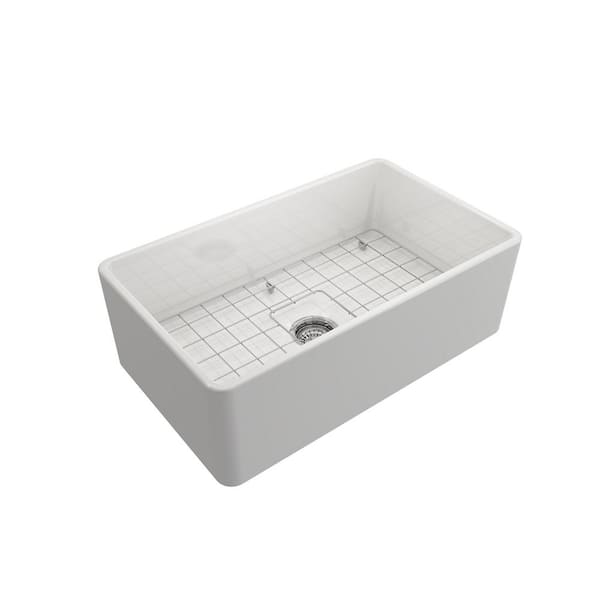 Classico Farmhouse Apron Front Fireclay 30 in. Single Bowl Kitchen Sink with Bottom Grid and Strainer in White
