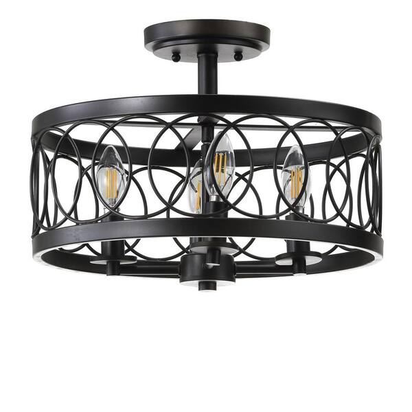 Sylvain 15.5 in. Oil Rubbed Bronze Metal LED Semi-Flush Mount