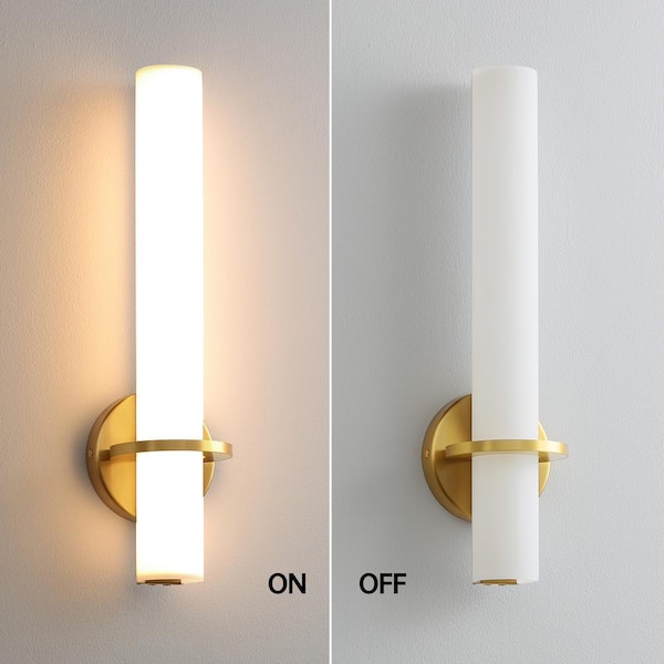 Modern LED Gold Wall Sconce with Frosted Cylindrical Acrylic Shade Dimmable Sconces Wall Lighting (Set of 2)