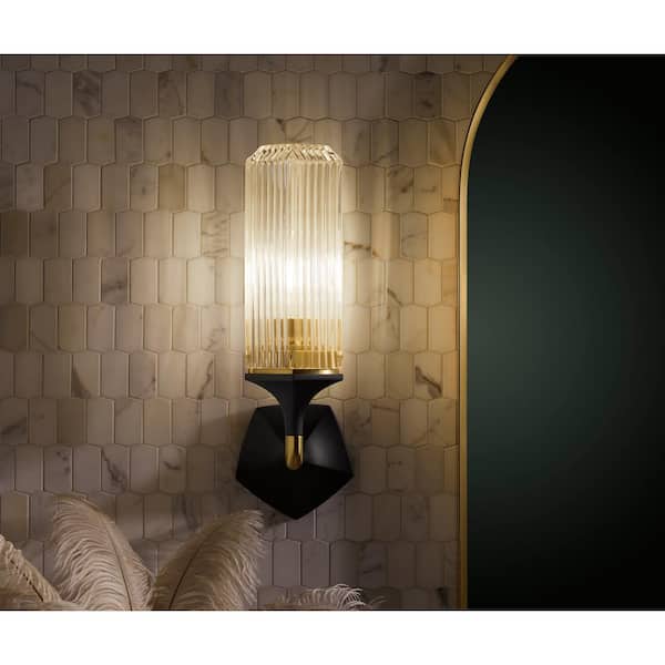 Occasion 1-Light Black with Brass Trim Wall Sconce