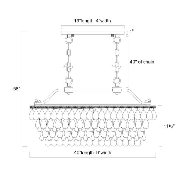 Chiara 6-Light Antique Bronze Rectangular Glam Chandelier with Clear Glass Hanging Teardrop Crystals