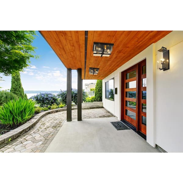 Sana 4-Light Black Outdoor Flush Mount with Seedy Glass Shade