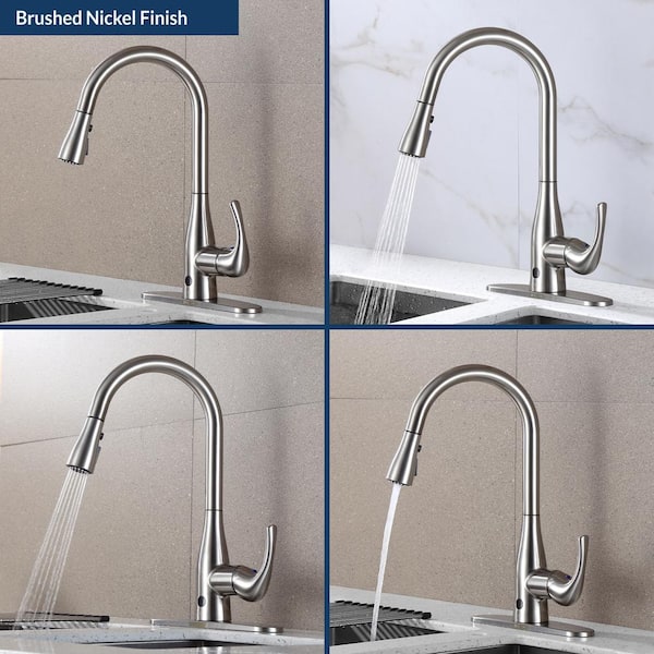 Motion Activated Single-Handle Pull-Down Sprayer Kitchen Faucet in Brushed Nickel