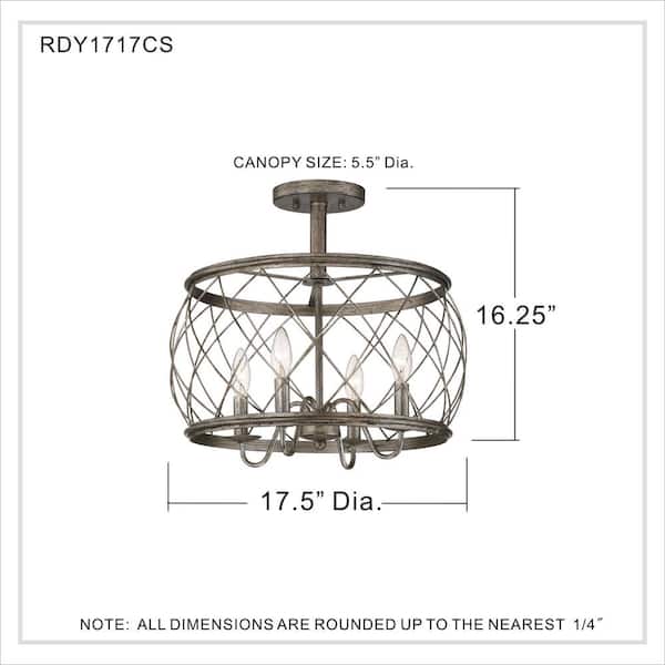 Dury 17.5 in. 4-Light Century Silver Leaf Semi-Flush Mount