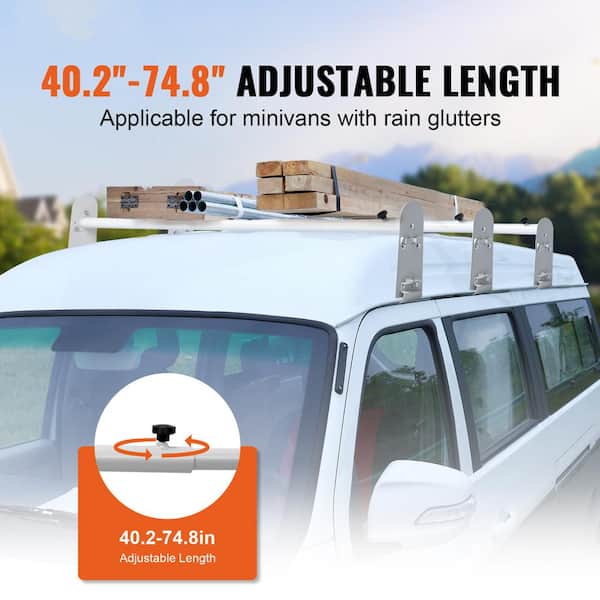 Van Roof Ladder Rack 3 Bars 750 LBS. Alloy Steel Roof Rack 40.2 in. to 74.8 in. Adjustable for Chevrolet Express, etc