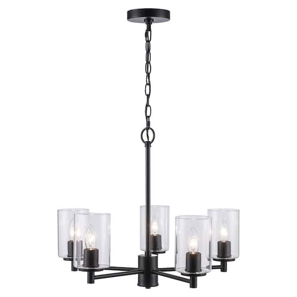 5-Light Black Chandelier Light Fixture with Clear Glass Shades