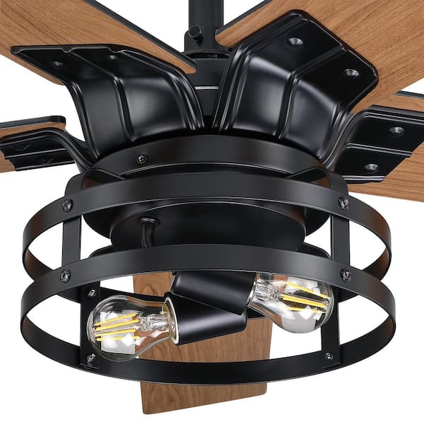 52 in. Industrial Downrod Mount Black Ceiling Fan with Remote Control and Light Kit