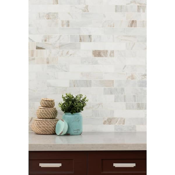 Arabescato Venato White 11.73 in. x 11.73 in. x 10mm Honed Marble Mosaic Tile (9.6 sq. ft./Case)