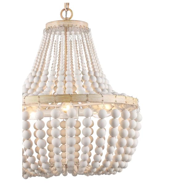 Cayman 3-Light Faux Wood Chandelier Light Fixture with White Beaded Shade