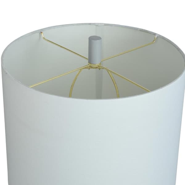 27.75 in. Soft Brass/Natural Concrete Table Lamp with Brussels White Hardback Fabric Shade