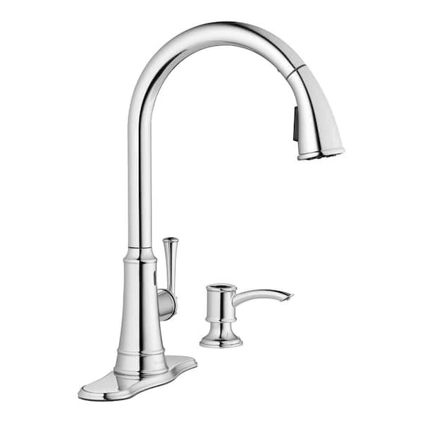 Hemming 1-Handle Touchless Pull Down Sprayer Kitchen Faucet with TurboSpray, FastMount and Soap Dispenser in Chrome