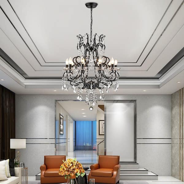 Atlanta 10-Light Black Candle Style Classic/Traditional Chandelier with Crysta Accents