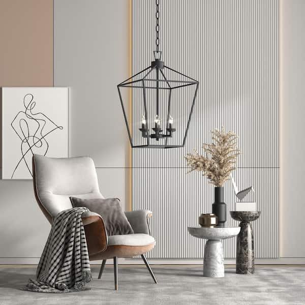 6-Light Matte Black Lantern Industrial Black Cage Farmhouse Chandelier