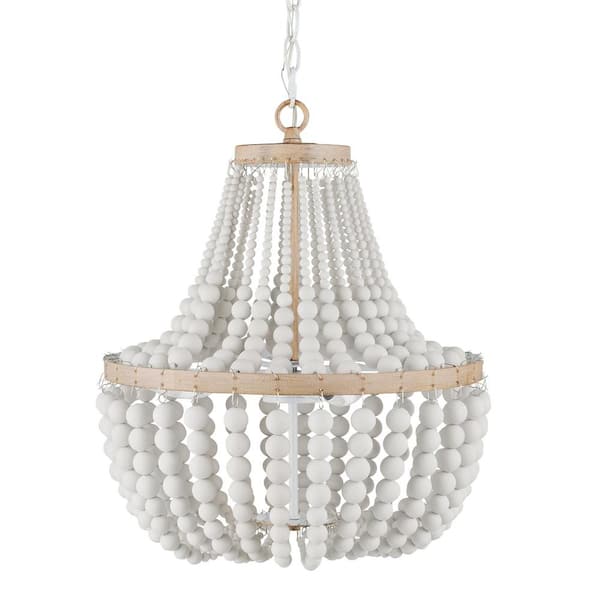Cayman 3-Light Faux Wood Chandelier Light Fixture with White Beaded Shade