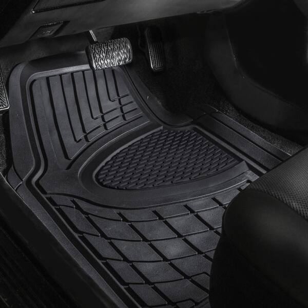 Black 4-Piece Premium Liners Tall Channel Trimmable Rubber Car Floor Mats - Full Set