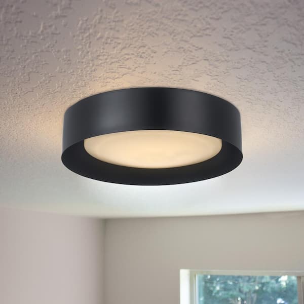 Monteaux 13 in. Black Integrated LED Flush Mount Ceiling Light Fixture with Acrylic Shade